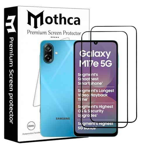 Image of Mothca Military-Grade Gorilla Tempered Glass Screen Protector for Samsung Galaxy M17e | Black | Pack of 2 | Edge-to-Edge Coverage | Scratch Resistant | Easy Installation Kit