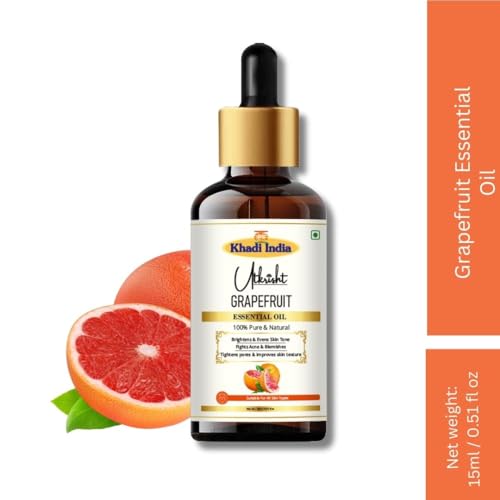 Image of Khadi Grapefruit Essential Oil 15ml | Pure & Natural Oil for Aromatherapy, Skin & Hair Care, Muscle, Joint Massage, Relaxation | Soap Making & DIY | Suitable for All Skin Types | Men & Women
