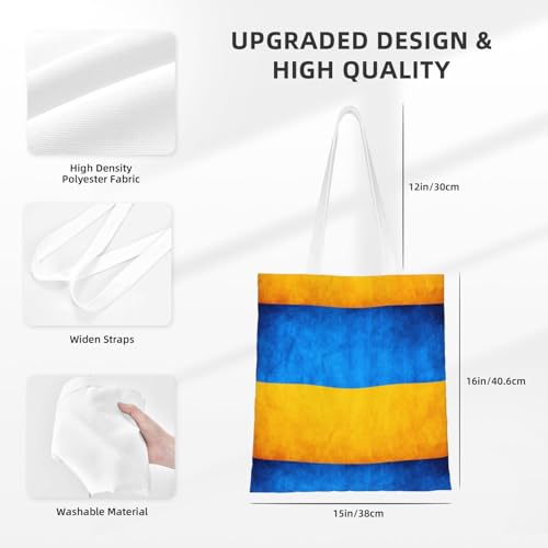 Ukrainian Flag Print Polyester Canvas Tote Bag, Shopping Bag With Reinforced Handles, Reusable4