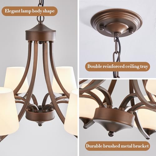 Image of 8-Light Large Rustic Chandeliers with Frosted Milky White Glass, Classic 30 inchPendant Ceiling Light, Oil Rubbed Bronze Durable Metal Hanging Fixture for Dining Room, Living Room, Kitchen, Farmhouse