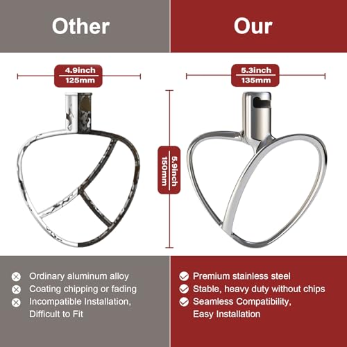 Image of Stainless Steel Flat Beater for KitchenAid 4.5-5 QT Tilt Head Stand Mixer, Polished Kitchenaid Paddle Attachment No Coating, Heavy Duty Kitchen Aid Mixers Accessories Dishwasher Safe by GEFT