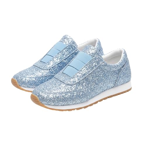 Glitterskor damer silver paljetter sneakers eleganta – blå halvskor damer eleganta sneakers slip-on segelskor lätta bekväma tygskor festliga festskor eleganta linneskor, Himmelsblå, 43 EU