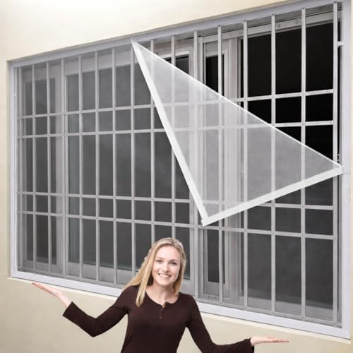 BLEMY Window Mosquito Net for Home with VelcroSize (5X6 FEET, 60X72 INCH, 150X180 CM) White Color No Drill Easy Installation | Fine Mesh Polyester | Reusable|