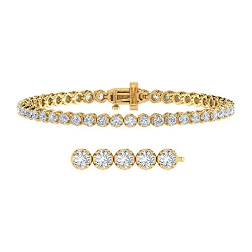 Image of 1 to 6 Carat Prong Set Round Cut Natural Diamond Tennis Bracelet for Women in 14K Gold (7 Inch) (I1-I2 Clarity)