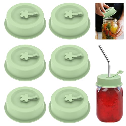 6PCS Silicone Replacement Lid Reusable Mason Jar Cover Double Sided Flipping Design for Mouth and Wide Mouth Food Safe Bpa-Free for Yogurt Jars Soda Regular Mason Jars Canned Foods