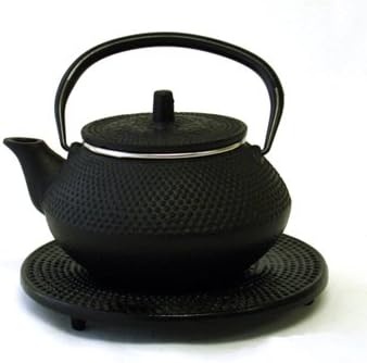 Black Cast Iron Teapot With Trivet By Moda - 35 oz