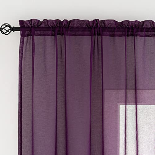 Image of Sheer Curtains 84 inch Length 2 Panels Set, Semi Sheer Privacy Curtain Drapes, Purple Rod Pocket Window Treatments Voile Curtains for Windows Living Room Bedroom Sunroom French Doors, 52 inchW x 84 inchL