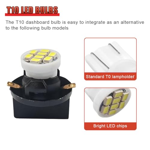 20 Bombillas LED T10 para tablero, luz blanca 12V miniatura 3