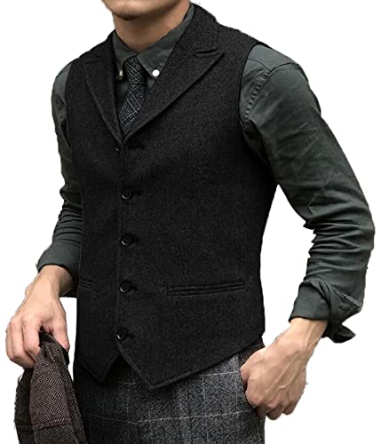 Mens Western Vest Wool Suit Waistcoat Leisure Tweed for Groomsmen