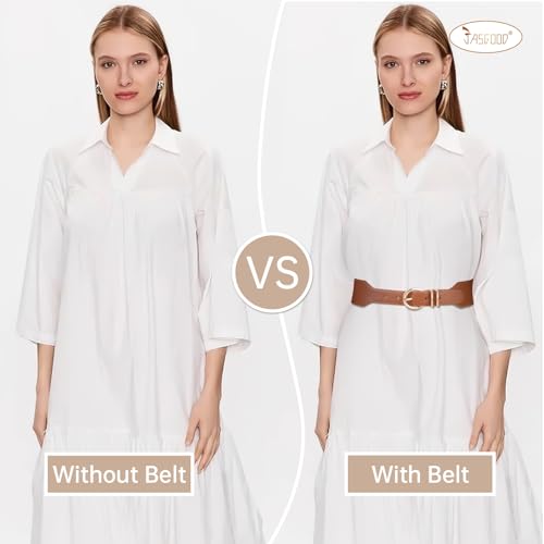 JASGOOD Women Wide Elastic Waist Belt Ladies Stretchy Dress Belt with Gold Buckle3