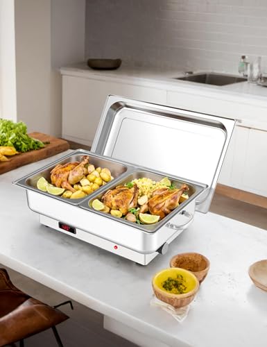 Image of 2 Pack Electric Chafing Dish Buffet Set, 2 x 4.5 QT Stainless Steel Food Warmers with Digital Temperature Display, Buffet Servers & Warming Trays for Parties, Weddings, Catering
