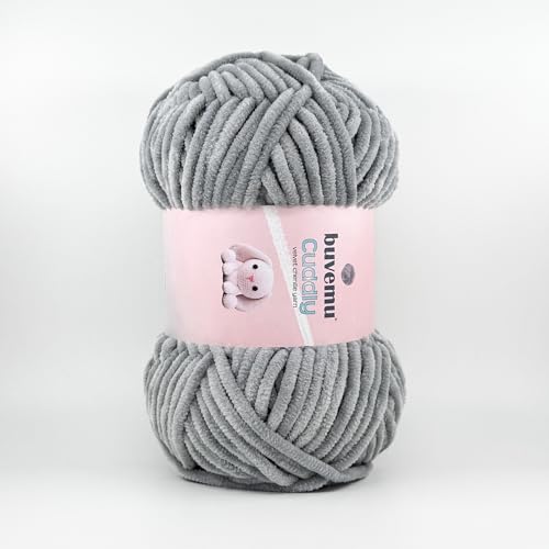 Image of Cuddly Velvet Chenille Yarn, Super Soft Fluffy Bulky for Knitting Crocheting Crafting Blanket Amigurumi, Durable for Shedding, 100 Gram (3.53 Ounces) 109 Yards (100 Meters) (Gray)