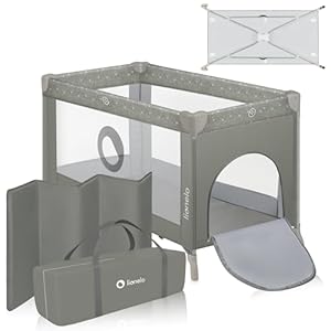 Lionelo Stefi Baby Kinderbett, Reisebett ab Geburt bis 15 kg, Seiteneingang, Sicherungssystem LockGuard, Blockade der Räder, Tragetasche, zusammenklappbar