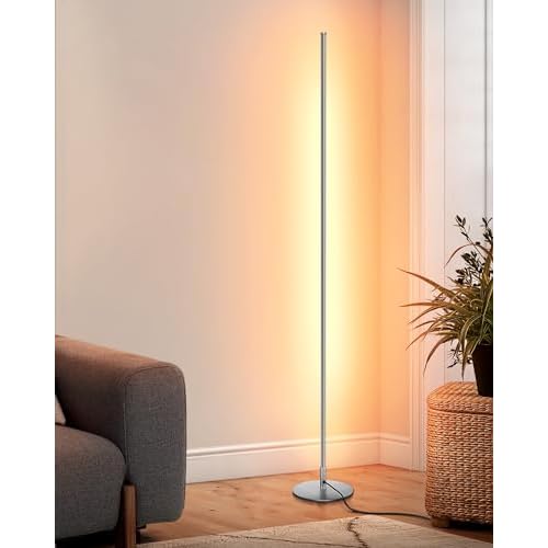 DEWENWILS Floor lamp, 1100Lumen Modern Dimmable Corner Floor Lamp with 3000K Warm Light & Foot Switch, 57.5" Tall Standing Lamp for Living Room, Bedroom, Silver