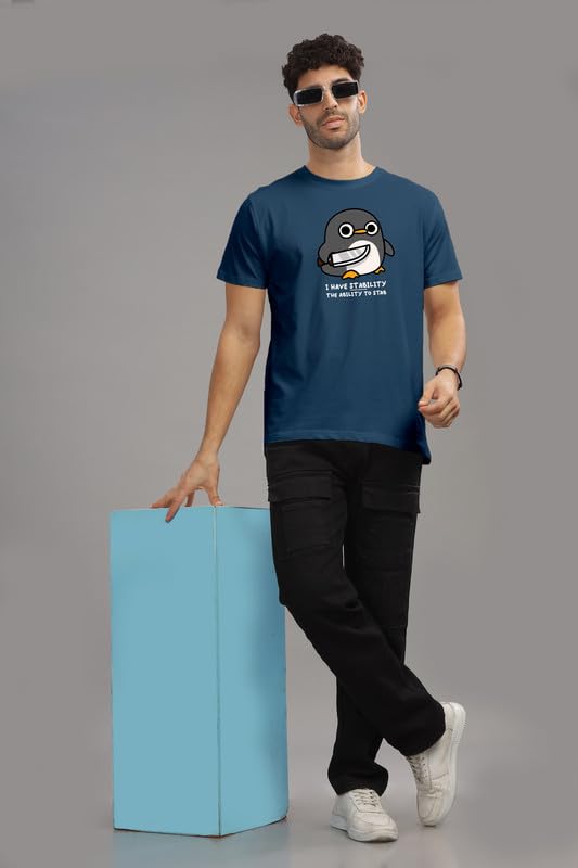 Image of XENOVAURBAN Men's Graphic Printed RN-Penguin Round Neck Regular and Plus Size Cotton T-Shirt
