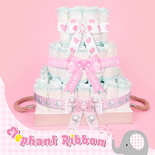 8 Roll Baby Elephant Grosgrain Ribbon 7/8 Inch Baby Shower Craft Ribbon It's A Boy/Girl Foot Print Ribbon For Gift Wrapping Baby Shower Gender Reveal Party Diaper Cake Decor, 40 Yard Total (Pink) #TOP4