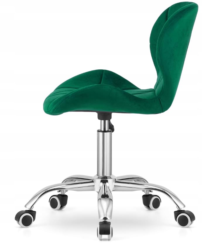 BDW Chaise de Bureau avec revêtement en Velours, Largeur d'assise 46,5cm, Pieds métalliques, réglable en Hauteur Chaise pivotante, pour Bureau, Salon, Chambre à Coucher, Vert