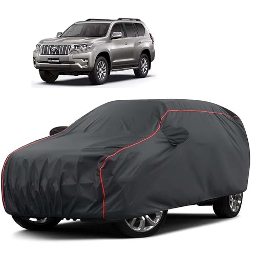 Image of Sulfar 100% Water Resistant Car Body Cover Compatible with Mirror for Toyota Land Cruiser (Triple Stitched, Full Bottom Elastic, Dark Grey Taffeta with Red Piping)