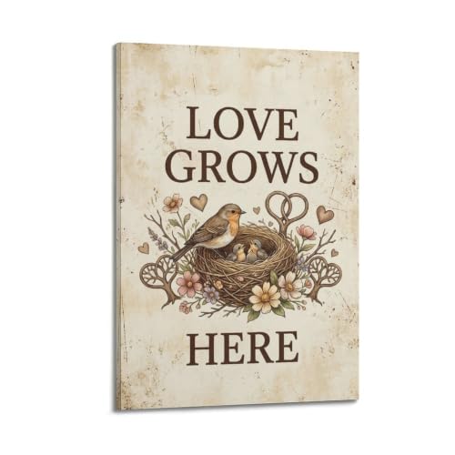 Impressions sur toile vintage rustique avec citation Nest Love pour cave et chambre