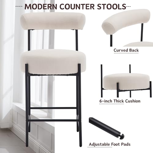 Butacos Altura de Isla de Cocina Set de 2, Modernos con Tapizado en Lino Beige y Patas de Metal, Altura Asiento 26 pulgadas miniatura 4