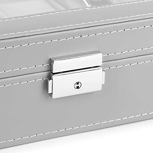JS NOVA JUNS Watch Case, 24-Slot Leather Watch Box with Large Acrylic Lid, Watch Holder for Men, Gray
