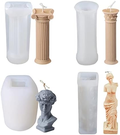 iDOTODO 4Pcs 3D Candle Silicone Mold Roman Column Shape, Ancient Greek Pillar Candle Mold, DIY Candle Plaster Soap Craft Making Tool