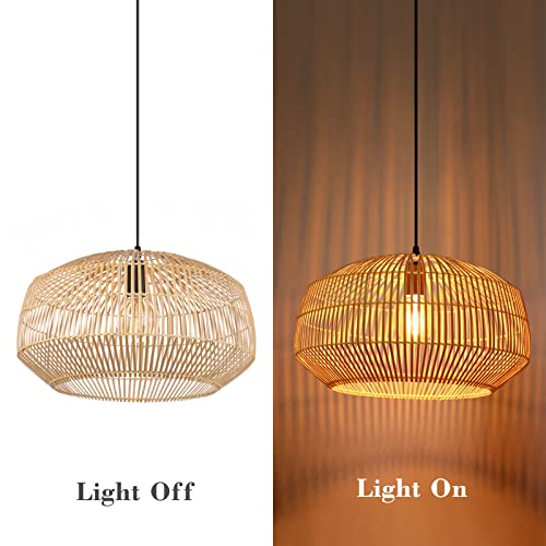 Bamboo Chandelier Rattan Wicker Pendant Light Fixtures, Retro Boho Hanging Ceiling Lighting Lamp Bedroom Kitchen Cafe Bar #TOP4