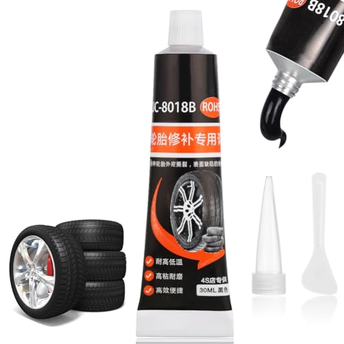 Flintronic Colla per Riparazione Pneumatici, Sigillante Pneumatici Auto,con Ugello e Raschietto Riparazione Rapida di Crepe e Buchi nei Pneumatici, per Bici/Moto/Auto-30ml
