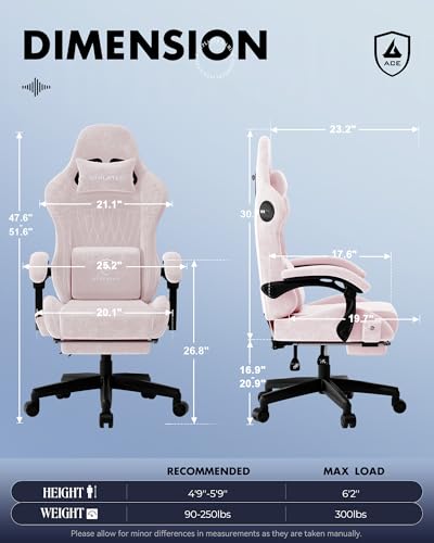 Image of GTPLAYER Ace Pro Gaming Chair, Built-in Speakers & Reclining Footrest | Ergonomic High-Back Chair with Lumbar Support, Linkage Armrest & Padded Seat for Home Office Gaming, Pink (Velvet)
