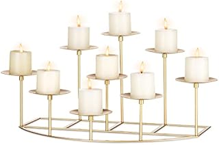 Sziqiqi Pillar Candle Holders Mantelpiece Candelabra with 9 Candle Stands, Gold Metal Candle Holder for Pillar for Christmas Wedding Table Centerpiece Candleholders for Fireplace Decoration