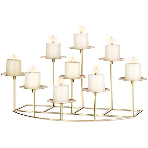 Sziqiqi Portavelas de Pilar Candelabro de Repisa de Chimenea con 9 Portavelas Cover