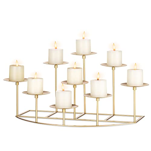 Sziqiqi 9 Candelabra Pillar Candle Holders Gold Iron Candleholder For Pillars Candles Wedding Candle Centerpiece Wrought Mantle Decor Table Centerpiece #TOP18