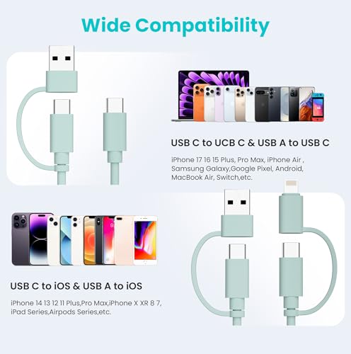 Image of Elebase Multi Charging Cord,USB to USB C Charging Cord 3.3FT,60W Fast Charger Cable with Type C /USB A /Lightning Adapter for Car,iPhone 17 16 15 14 Max,iPad Pro 2024,8th Air,Google Pixel 10 9 8 XL Fold