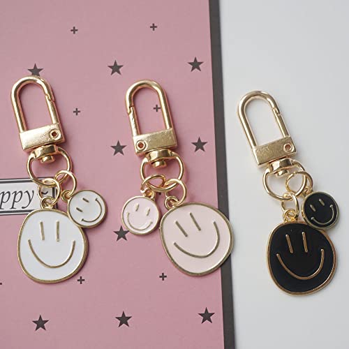 Swjewel Cute Happy Expression Keychain For Women 3Pcs Set Samll White Black Pink Car Keys Ring Accessories Clip Girl Bag Charms Handbag Purse Backpack Pendant Charms-Wbp #TOP1
