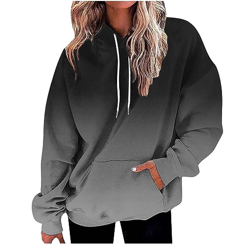 Olivcker Sudaderas con capucha para mujer, con estampado degradado, camisas de manga larga, sudaderas con capucha de gran tamaño, acogedoras y suaves, A6-negro~regalos de San Valentín para ella, XXL
