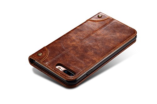 Image of PU Leather Wallet Folio Case for Apple iPhone 8 Plus /iPhone 7 Plus (5.5 Inch) Flip Cover Book Design Pouch with Stand & Card Slot Magnetic Push Closure - Brown