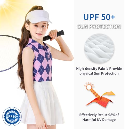 Image of Soneven Girls Sleeveless Polo Shirts Button UP Golf Tennis T-Shirts with Collared Quick Dry Tank Tops for 4-14 Years
