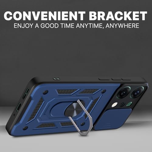Image of Pikkme Back Cover for Oppo Reno 14 5G | Sliding Camera Shield with Ring Stand | D10 Full Camera Protection Bumper Case (Blue)