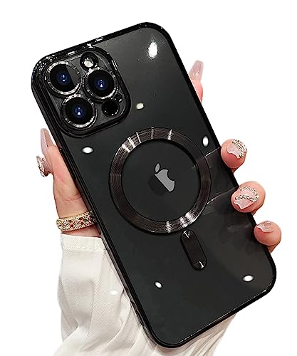 ZinLyuen Magnetic Clear Case for iPhone 13 Pro Max Case Compatible with MagSafe Built-in Camera Lens Protector Soft Shockproof Slim Case for iPhone 13 Pro Max 6.7" - Black