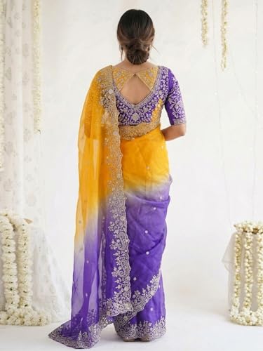 Image of SIRIL Women's Shimmer Chiffon Scalloped Border Sequins Embroidery Saree With Unstitched Blouse Piece