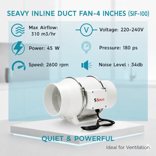 Image of Inline Duct Fan |4 Inch /100mm | Silent Mix Flow Fan | nline Exhaust Fan | Circular Inline Fan |Air Circulation System | White | 2 Speed | 45W Copper Motor | Airflow 310m3 /h | RPM 2600
