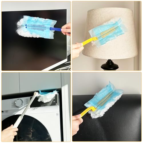 4 Stück Ersatzgriff Set, Teleskopstange Ausziehbar 90cm Kompatibel mit Swiffer, Einstellbare Verlängerter Griff mit 3 Klappgriff für Decke Möbel Ecke Reinigung