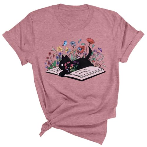 Image of JINTING Cat Shirts for Women - Loose Fit Lightweight Short Sleeve Graphic Tee