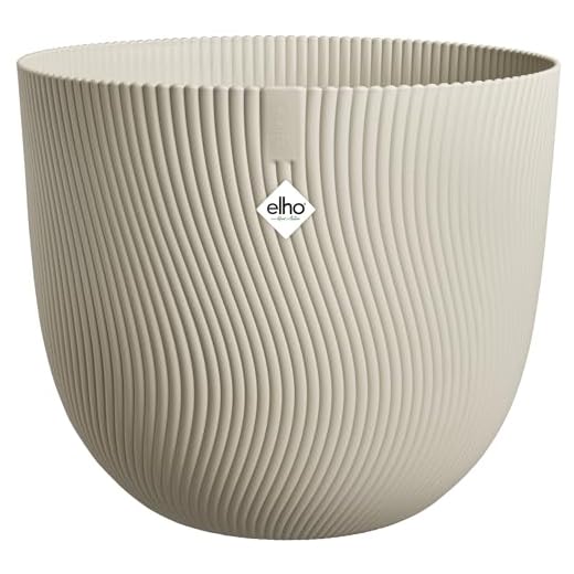 Elho Sereh Round 30 - Pot de Fleur - Interieur & Extérieur - Plastique 100% Recyclé - Ø 29.5 x H 25.3 cm - Beige/Beige Champignon