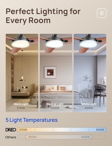 Dreo Ceiling Fans with Lights, 42 Inch, 6 Speeds, 6-Level Dimmable, 5CCT, Quiet, Remote Control Reversible DC Motor, Quick-install, 8H Timer, Black Ceiling Fan for Bedroom, Indoor, Living Room thumbnail 4