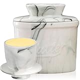 Lighterday Butterdose Keramik,Französische Butterdose Porzellan,Butterglocke mit Deckel,Butterdose mit Wasserkühlung,Butterfass Butterdosen für Weiche Butte (Weißer schwarzer Streifen, 10cm)