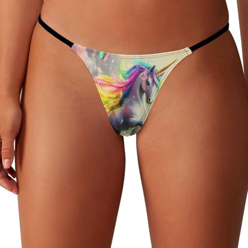 peiyeety Bunte Regenbogen-Pferde-Schmetterlings-Damen-G-String-Tangas, atmungsaktiv, unsichtbare Tangas, Unterwäsche, sexy Tanga-Höschen mit niedriger Taille