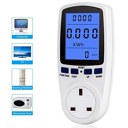 UK Plug Power Meter Electricity Usage Monitor Home Energy Volt Amps Watt Analyzer with Digital LCD Display Overload Protection