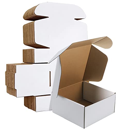 Image of HORLIMER 8x8x4 inches Shipping Boxes Set of 25, White Corrugated Cardboard Box Literature Mailer