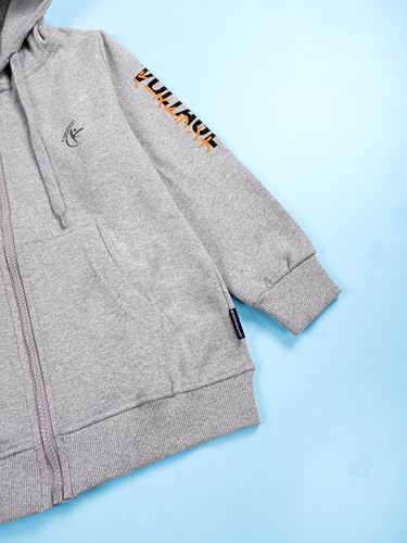 Image of Boys Solid Fleece Full Sleeve Zip Front Open Hooded Sweatshirt With Track Pant Set